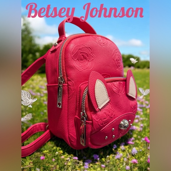 Betsey Johnson Hot Pink Mini Dog Floral Interior Backpack approx 9”x 6.5”x 3.5” - Picture 2 of 15